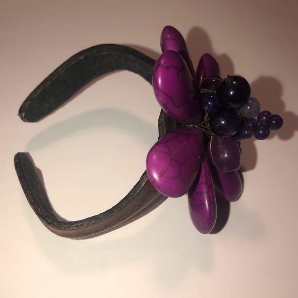 AMETHYST Bead & Sugilite Bendable Leather / Wire Cuff OS - Picture 4 of 7